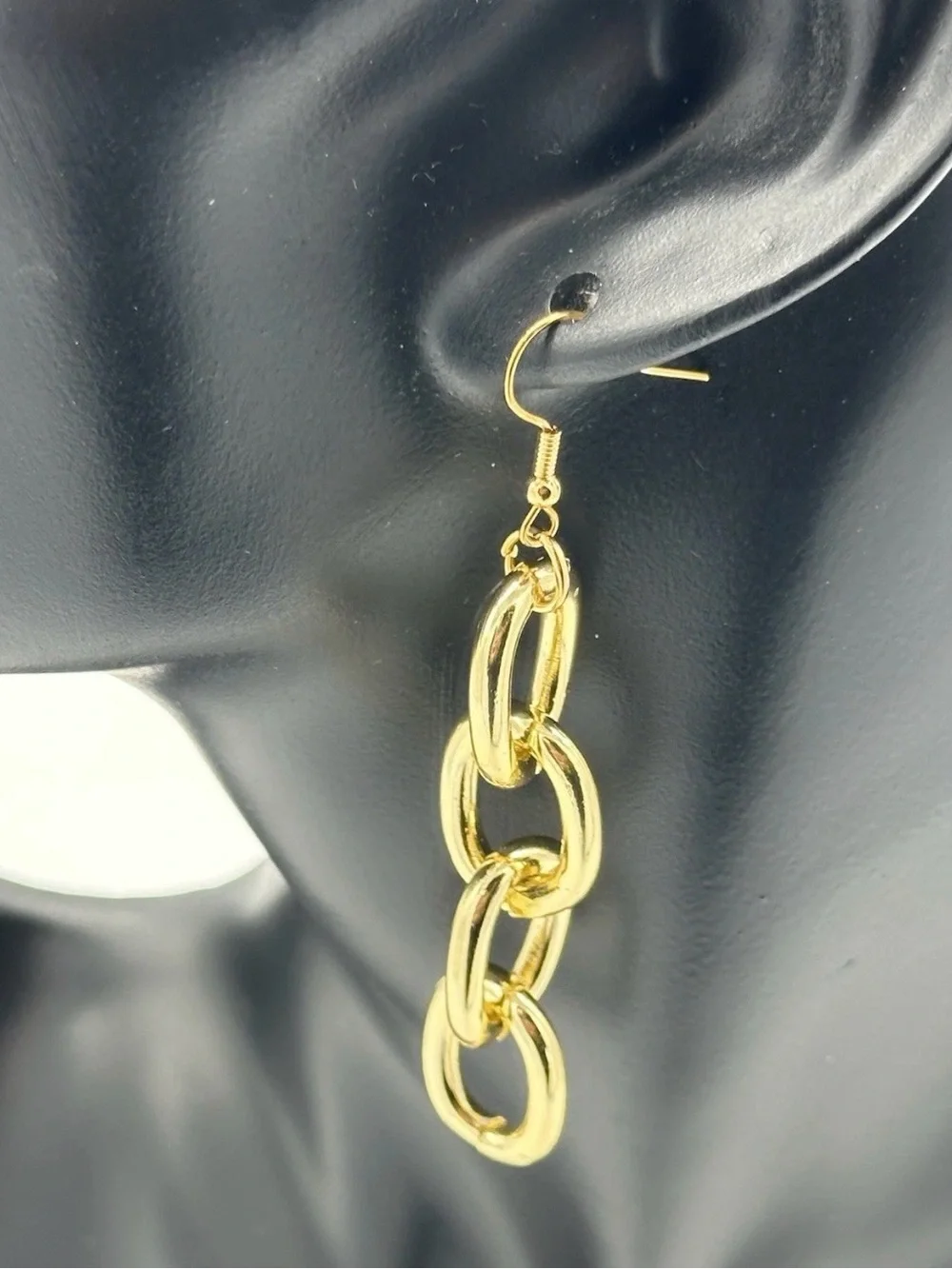 Chunky Gold Chain Link Dangle Earrings Statement Drop French Hook Fashion 3 inch